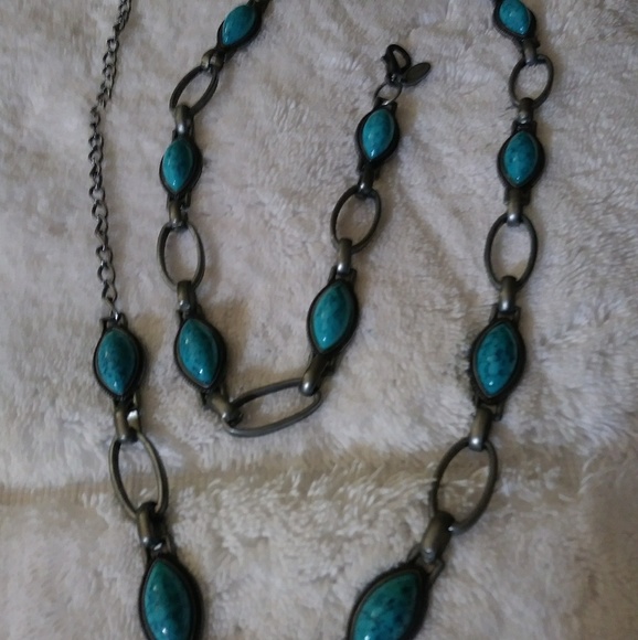 Nine West Gunmetal and Turquoise Belt/Necklace - Picture 4 of 8